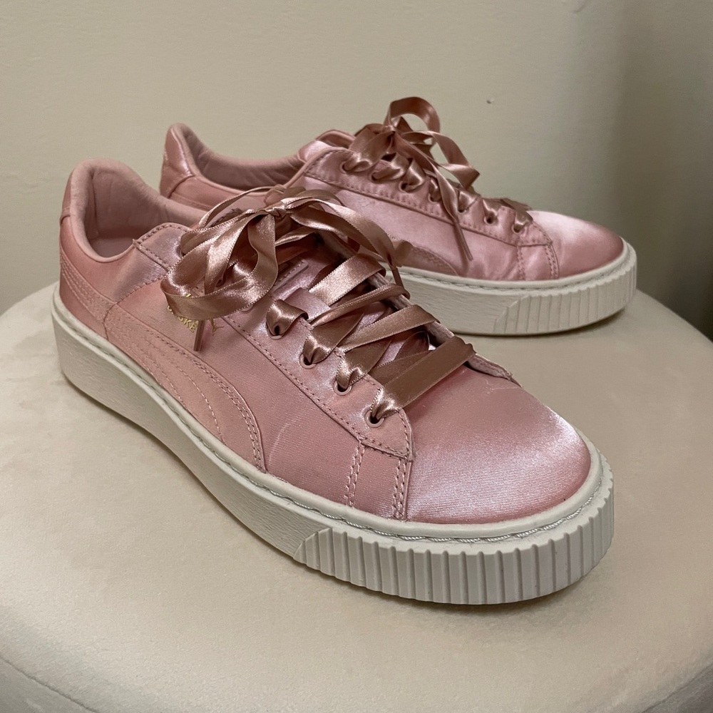 Puma Women’s Ballet Pink Satin Sneaker with Ribbon Laces
